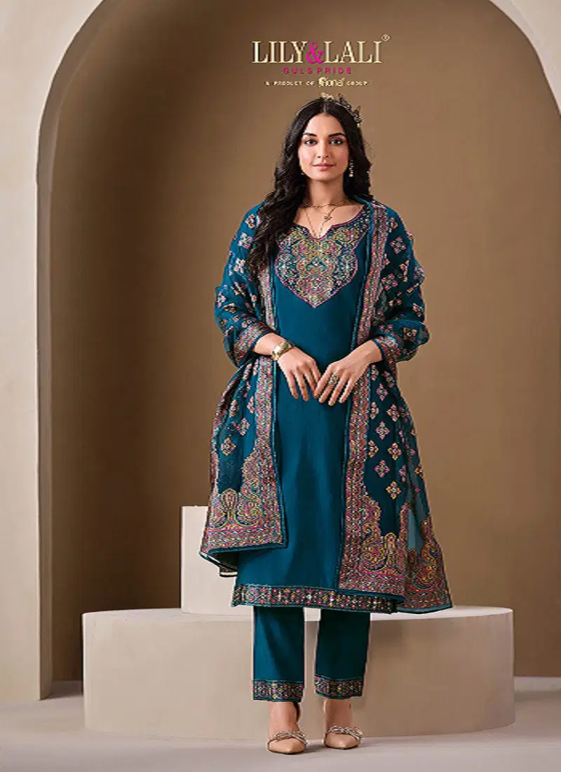 Lily And Lali Brasso Roman Silk Kurti Bottom With Dupatta Collection Catalog